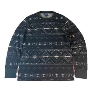 Polo Ralph Lauren Sweater Long Sleeve Mens Size Large Pullover Crew Black Aztec